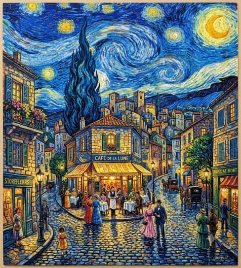 Van Gogh-Style Starry Night Street Jigsaw Puzzle