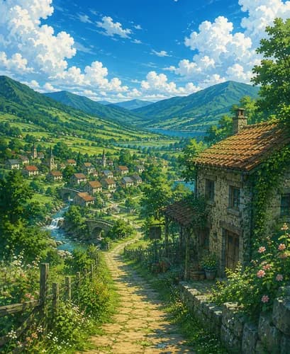 Ghibli-Style Countryside Village Jigsaw Puzzle